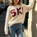Ski Graphic Chunky Knit Crewneck Sweater - White
