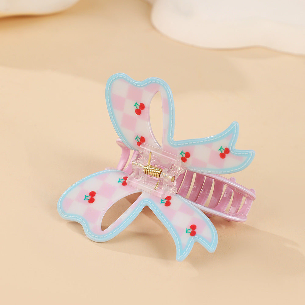 Striped Bow and Butterfly Claw Clips - Cherry