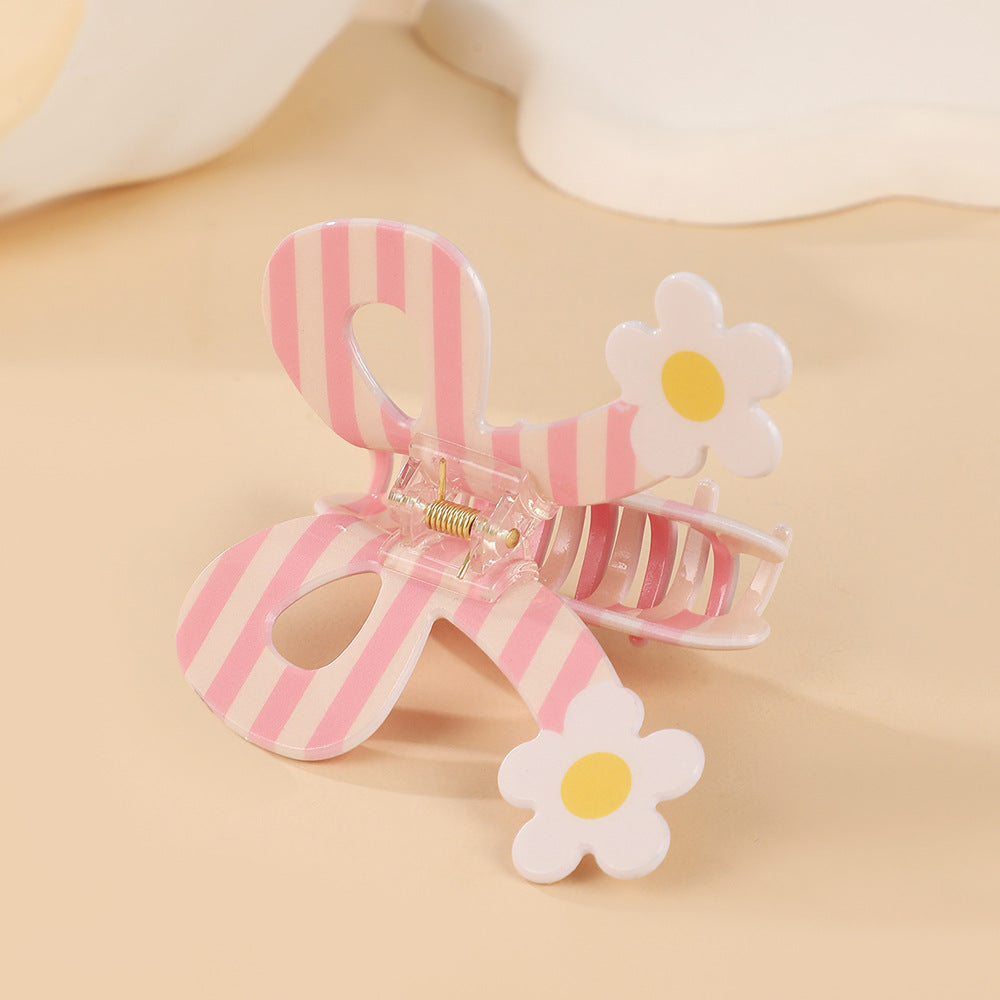 Striped Bow and Butterfly Claw Clips - Pink