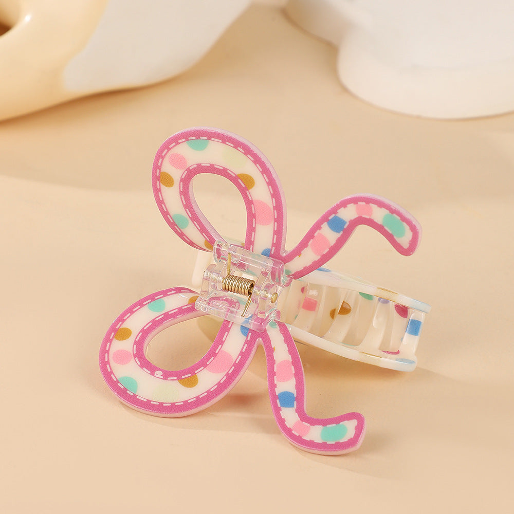 Striped Bow and Butterfly Claw Clips - Rose