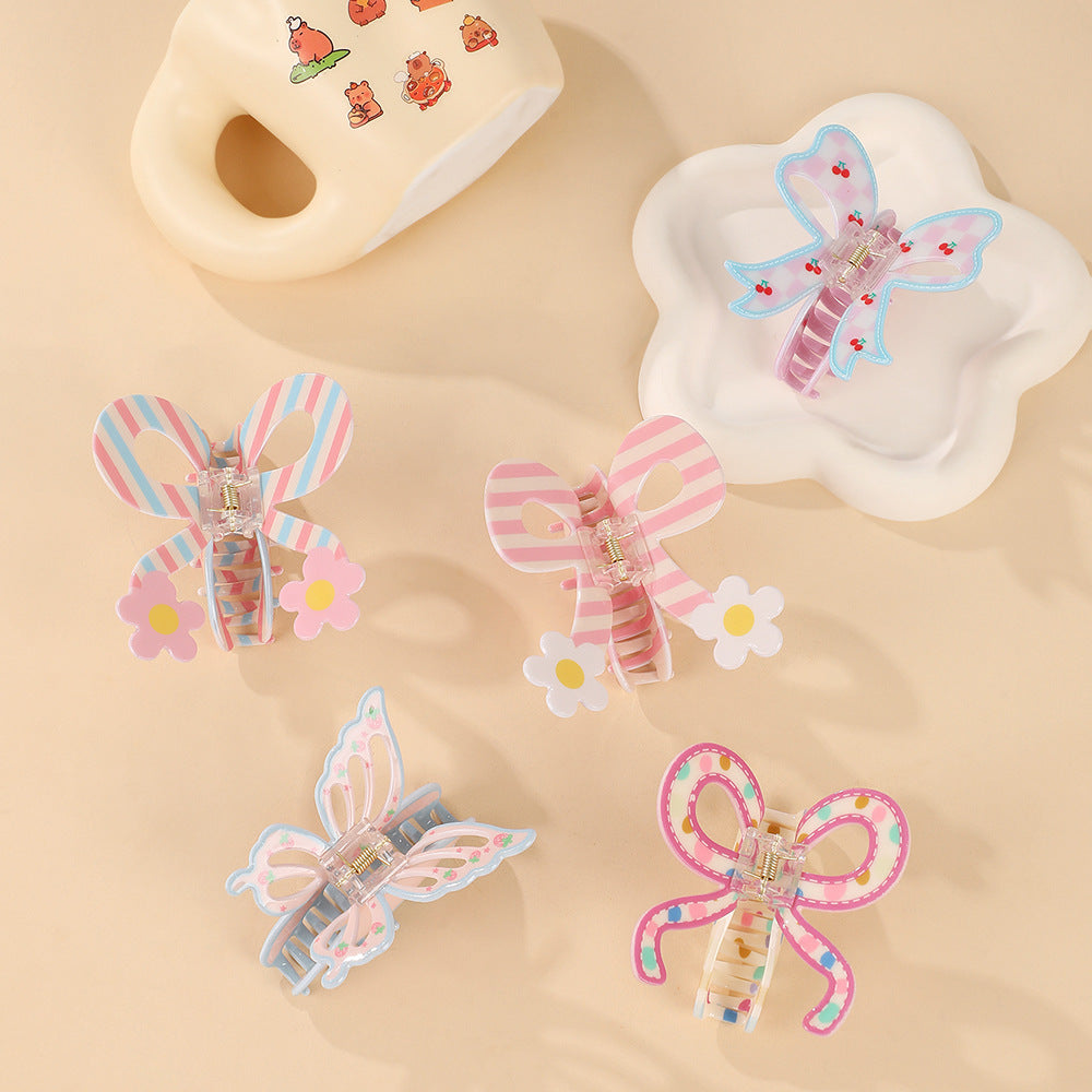 Striped Bow and Butterfly Claw Clips