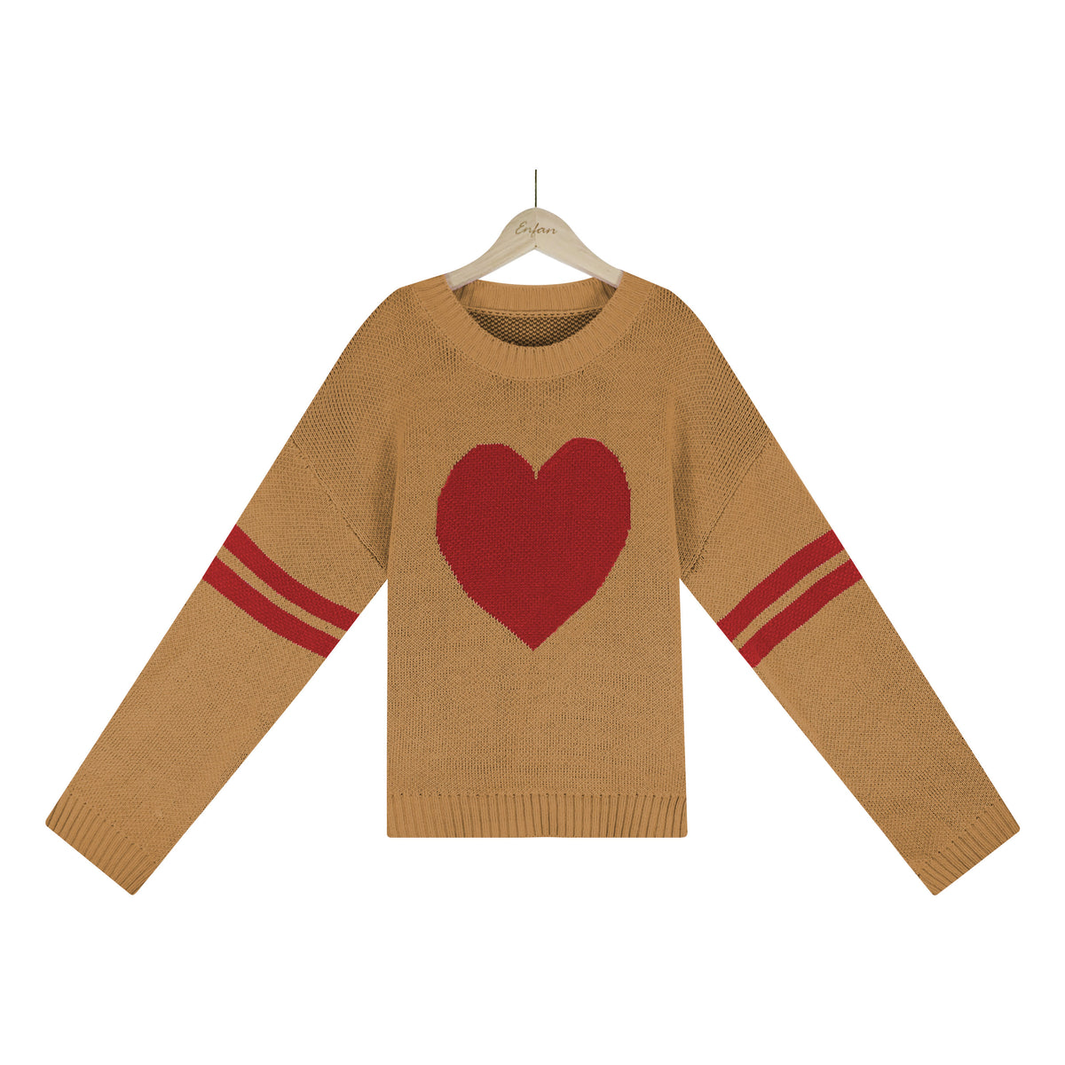 Heart Intarsia Varsity Stripe Knit Sweater - Yellow - 1