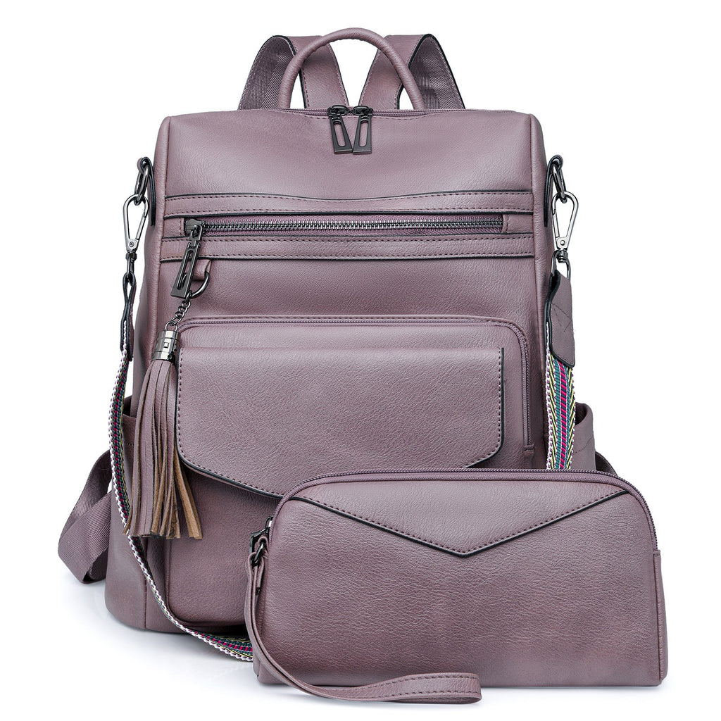 Tassel Convertible Backpack and Wristlet Set - Lilac