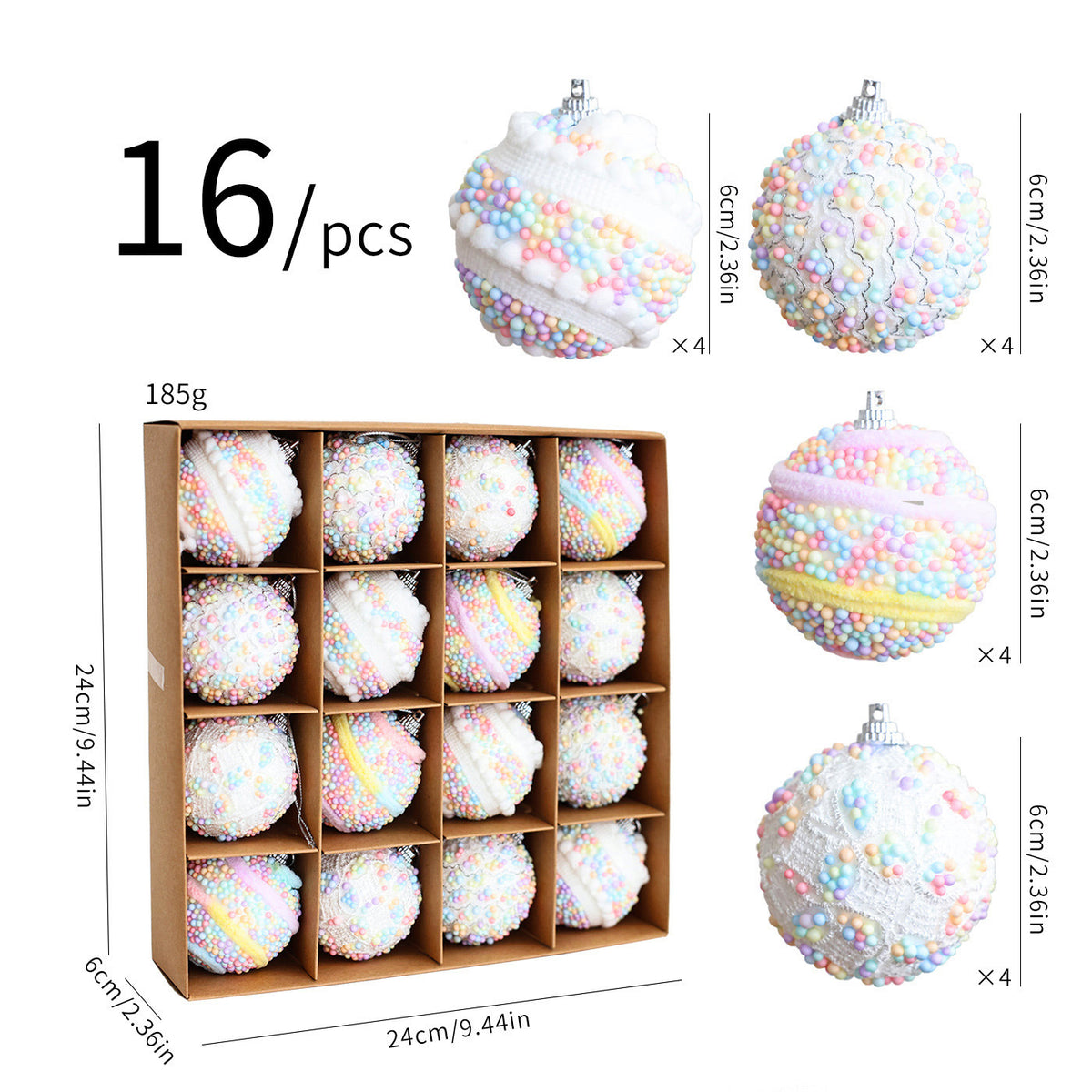 Foam Christmas Ball Ornaments With Sprinkle Texture - 16PCS