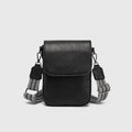 Mini Flap Phone Crossbody Bag With Guitar Strap - Black