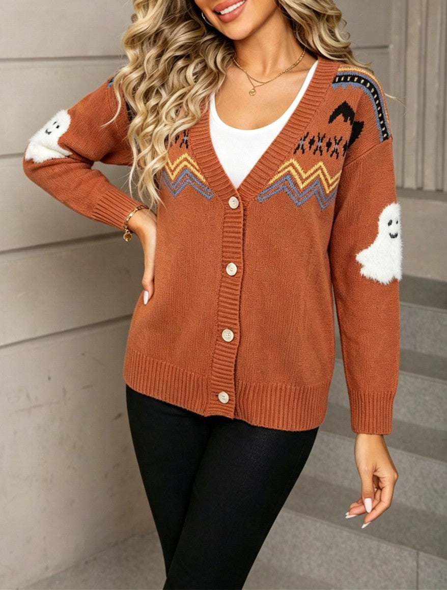 Ghost Fair Isle Button Front Cardigan - Camel