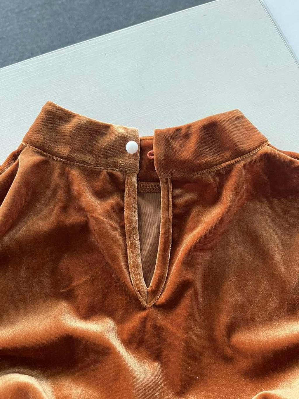 Velvet Mock Neck Ruched Waist Maxi Dress - Caramel - 2