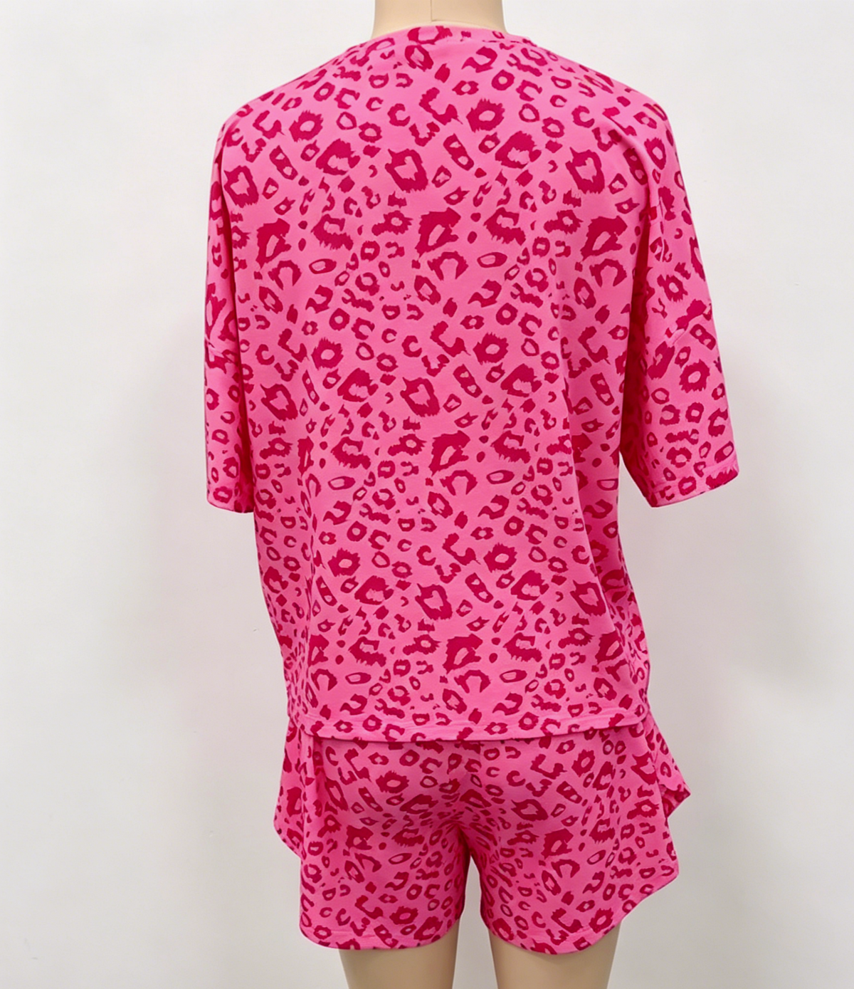 Printed Tee and Curved Hem Shorts Lounge Set - Rose_red - 2