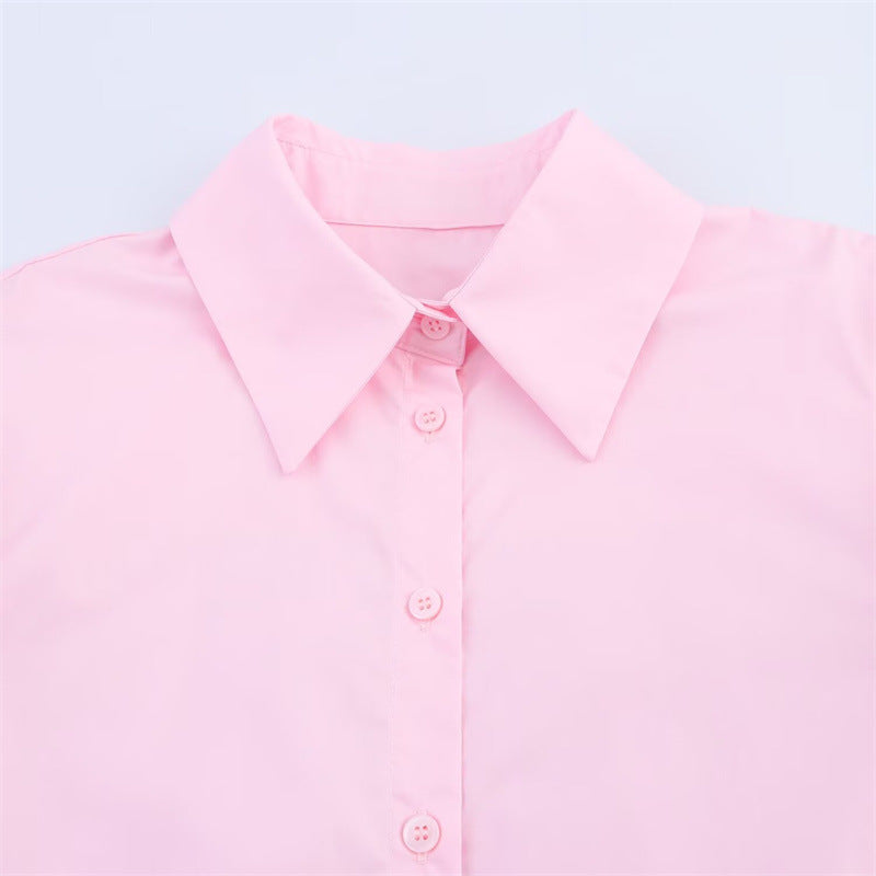 Puff Sleeve Babydoll Button Down Blouse - Pink - 2