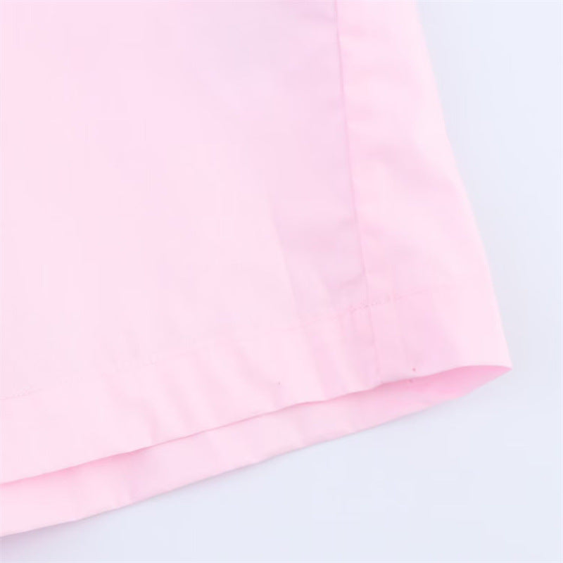 Puff Sleeve Babydoll Button Down Blouse - Pink - 5