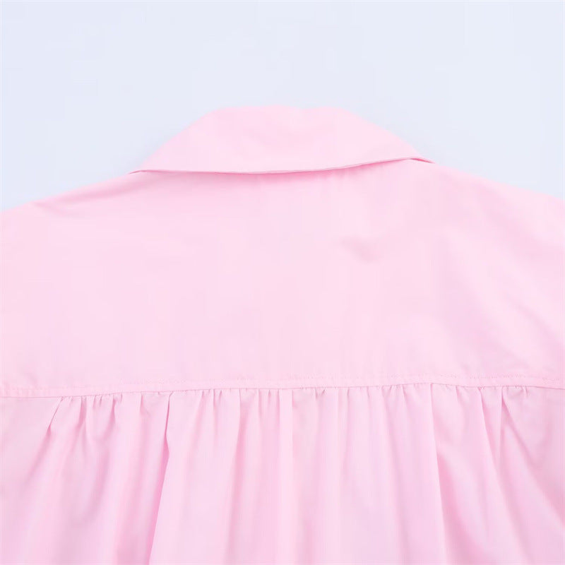 Puff Sleeve Babydoll Button Down Blouse - Pink - 6
