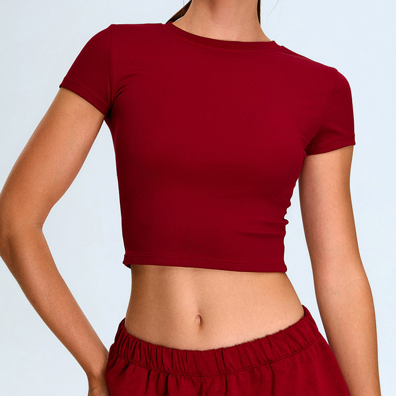 Sleek Fitted Short Sleeve Crop T-Shirt - Red