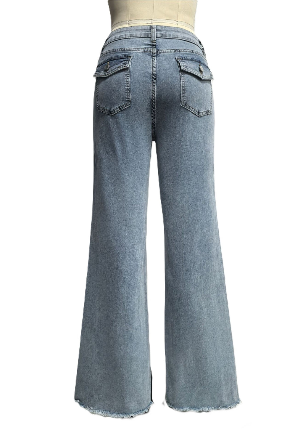 Patch Pocket Raw Hem Flare Jeans - Blue - 2