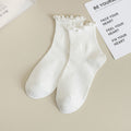 Ribbed Ruffle Cuff Ankle Socks - White