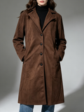 Suede Notch Lapel Longline Button Coat - Brown