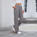 Gingham Check Loose Straight Leg Trousers - Black