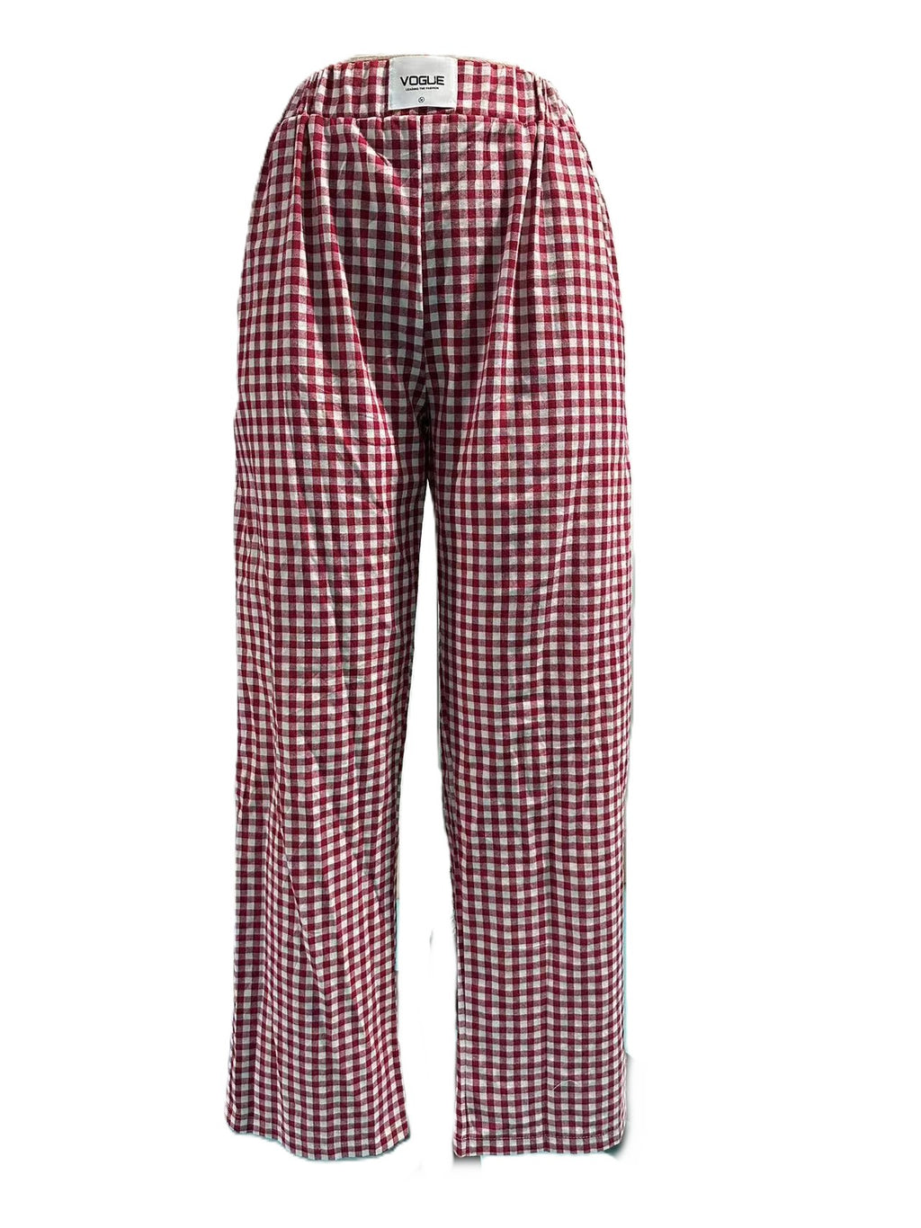 Gingham Check Loose Straight Leg Trousers - Red