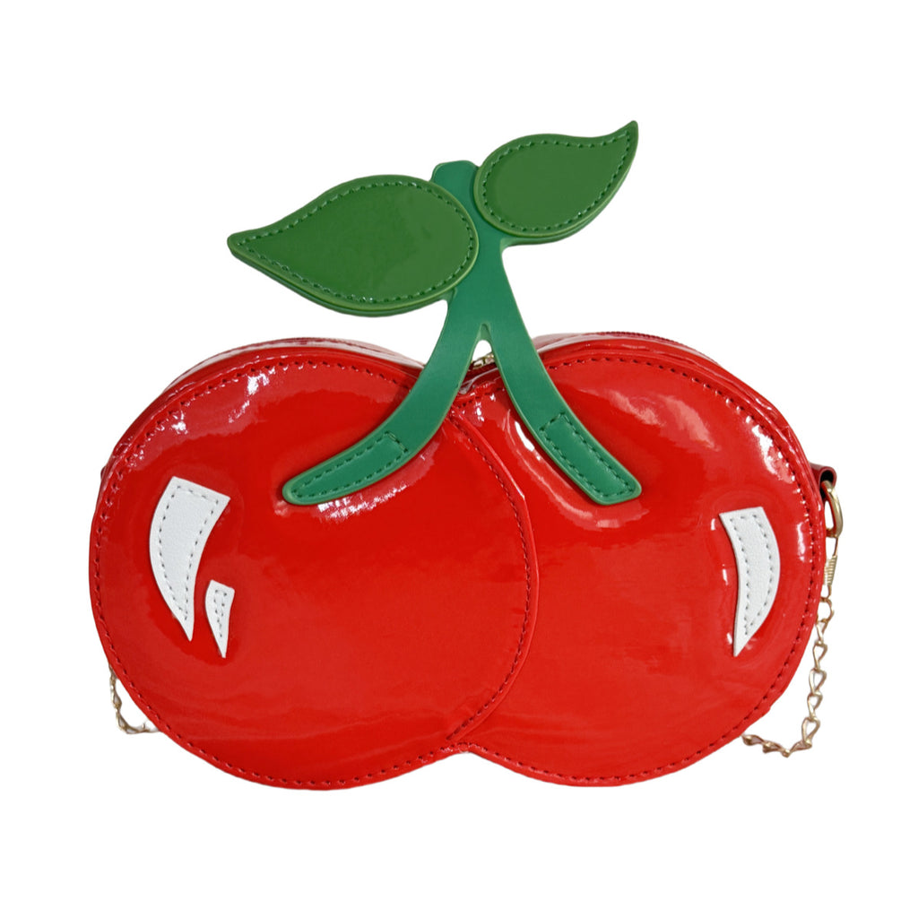 Glossy Cherry Shaped Chain Crossbody Bag - Red