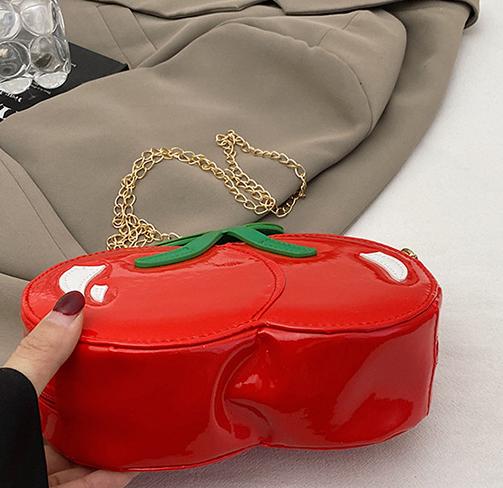 Glossy Cherry Shaped Chain Crossbody Bag - Red - 3