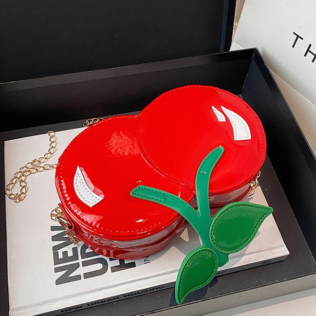 Glossy Cherry Shaped Chain Crossbody Bag - Red - 4