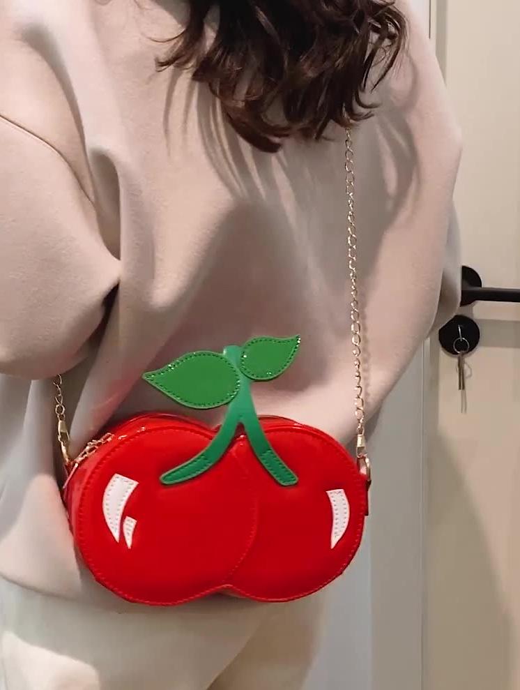 Glossy Cherry Shaped Chain Crossbody Bag - Red - 5
