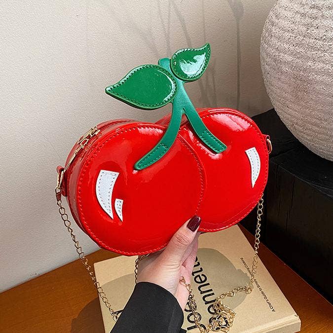Glossy Cherry Shaped Chain Crossbody Bag