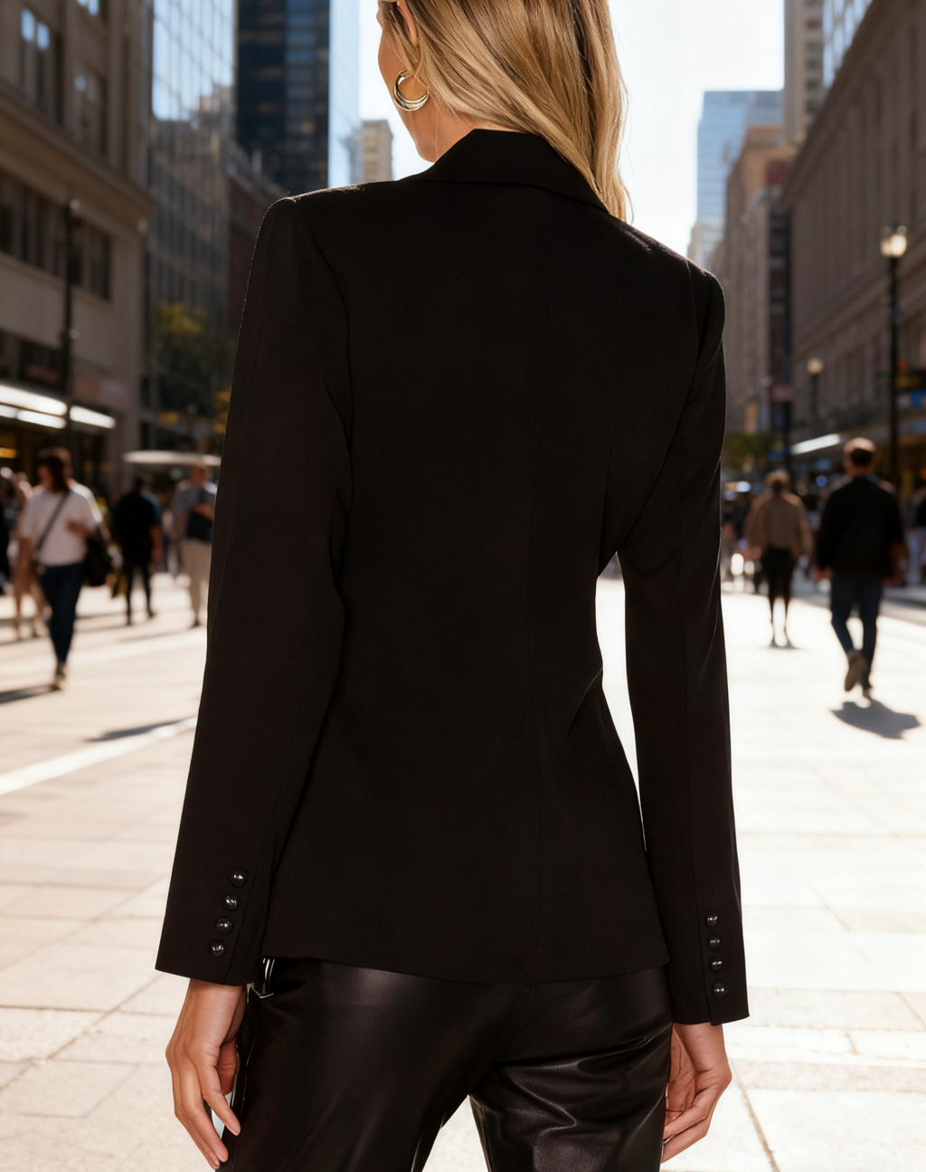 Tie Front Lapel Blazer With Structured Shoulders - Black