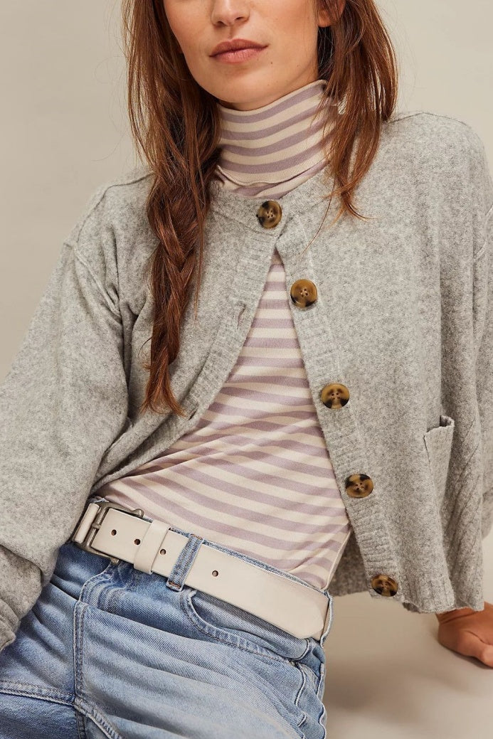 Ribbed Striped Turtleneck Slim Fit Tee - Lavender - 2