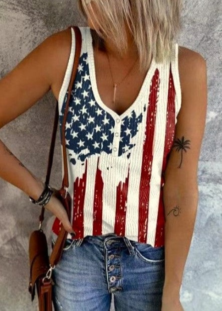 Vintage American Flag Print Tank Top - Decor
