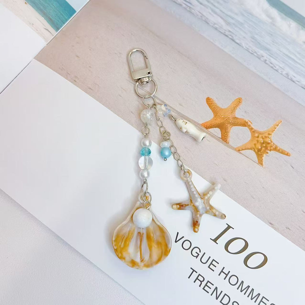 Seashell Starfish Beaded Bag Charm Keychain - NO-1