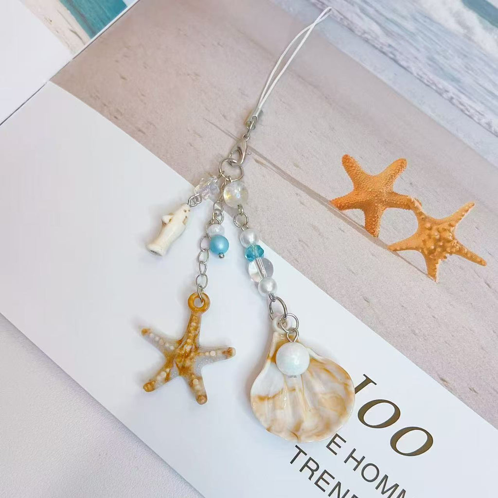 Seashell Starfish Beaded Bag Charm Keychain - NO-2 - 1
