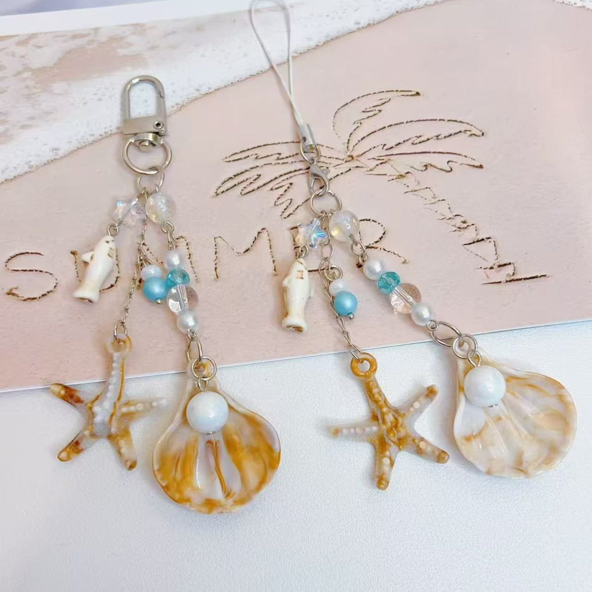 Seashell Starfish Beaded Bag Charm Keychain - NO-2 - 2