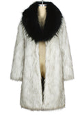 Contrast Shawl Collar Faux Fur Coat - Black
