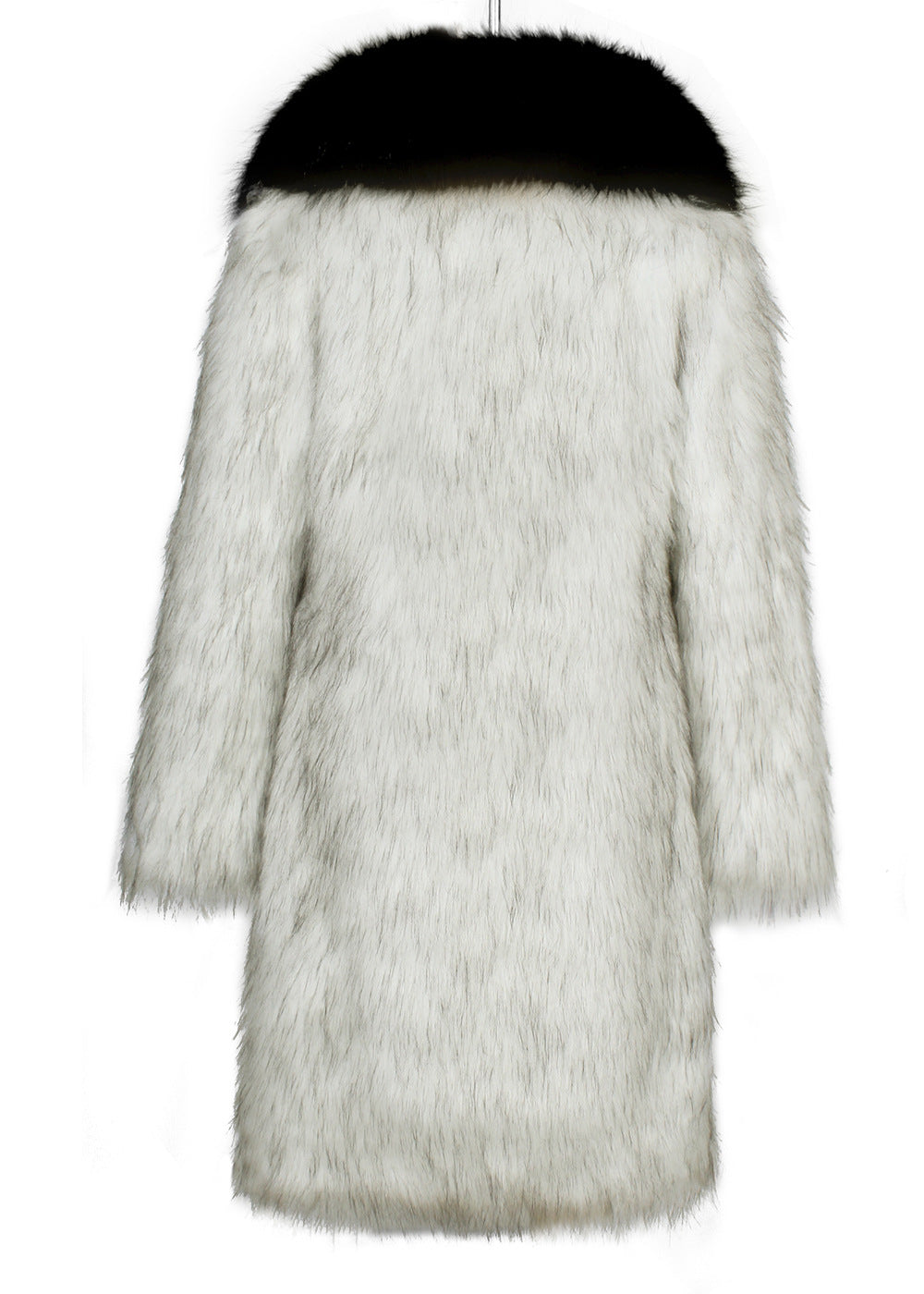 Contrast Shawl Collar Faux Fur Coat - Black - 1