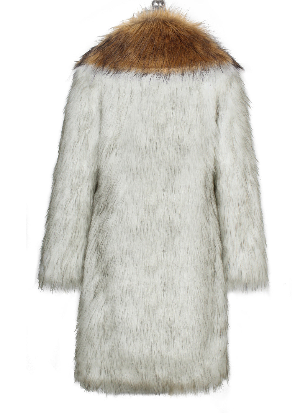 Contrast Shawl Collar Faux Fur Coat - Camel - 2