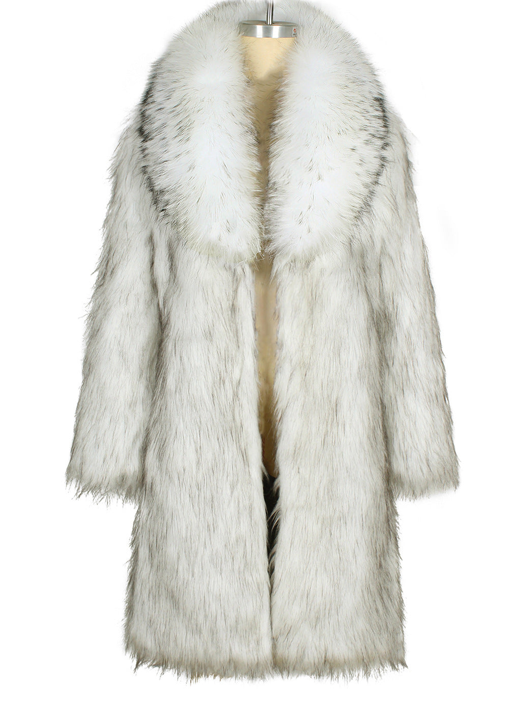 Contrast Shawl Collar Faux Fur Coat - White