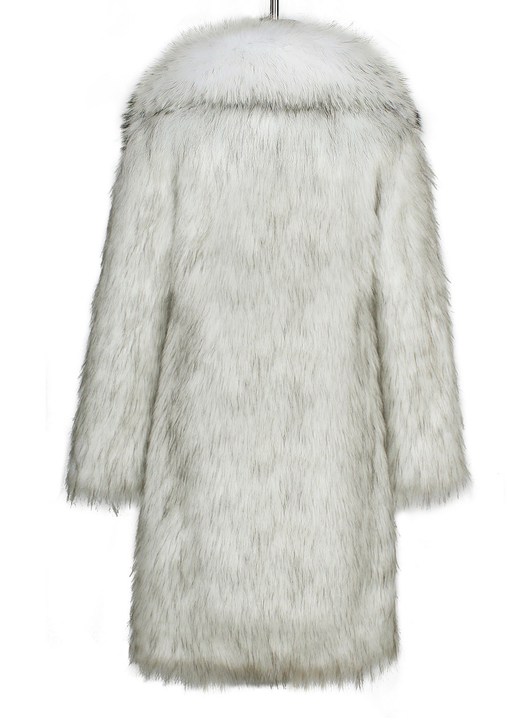 Contrast Shawl Collar Faux Fur Coat - White - 1