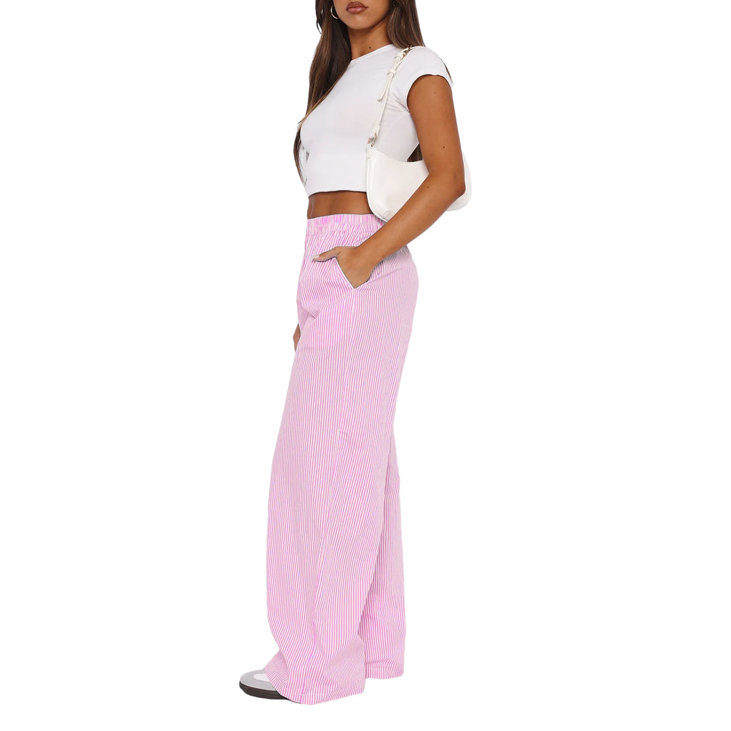 Striped Texture Elastic Waist Wide Leg Pants