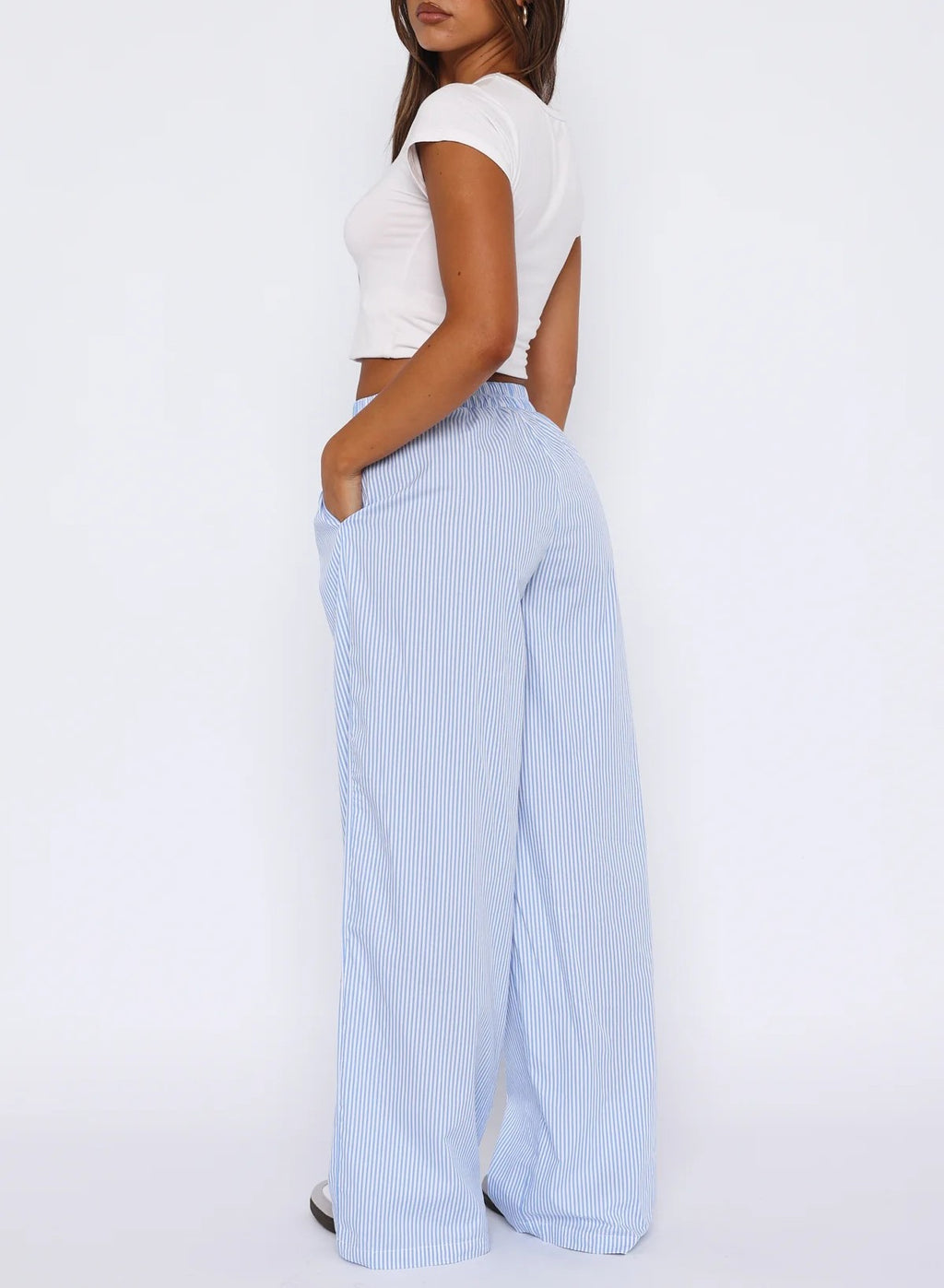 Striped Texture Elastic Waist Wide Leg Pants - view 1