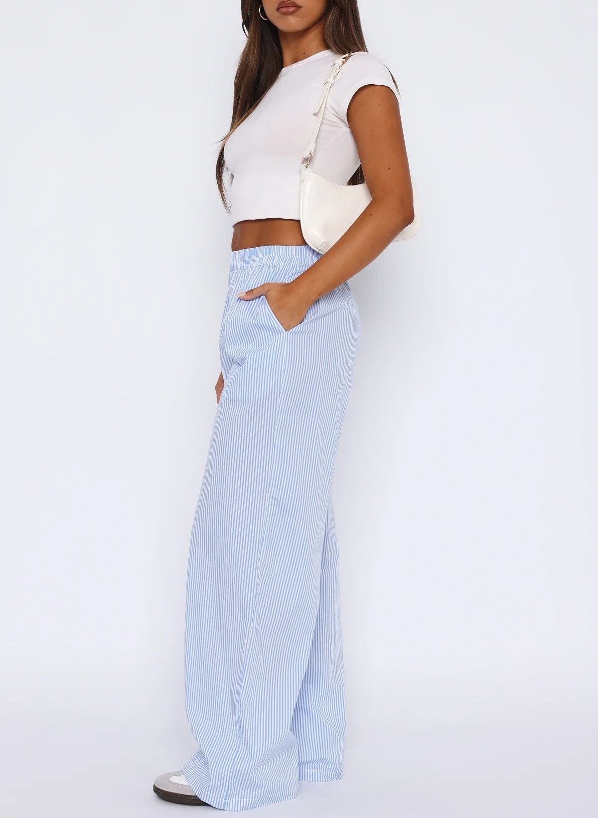 Striped Texture Elastic Waist Wide Leg Pants - view 2