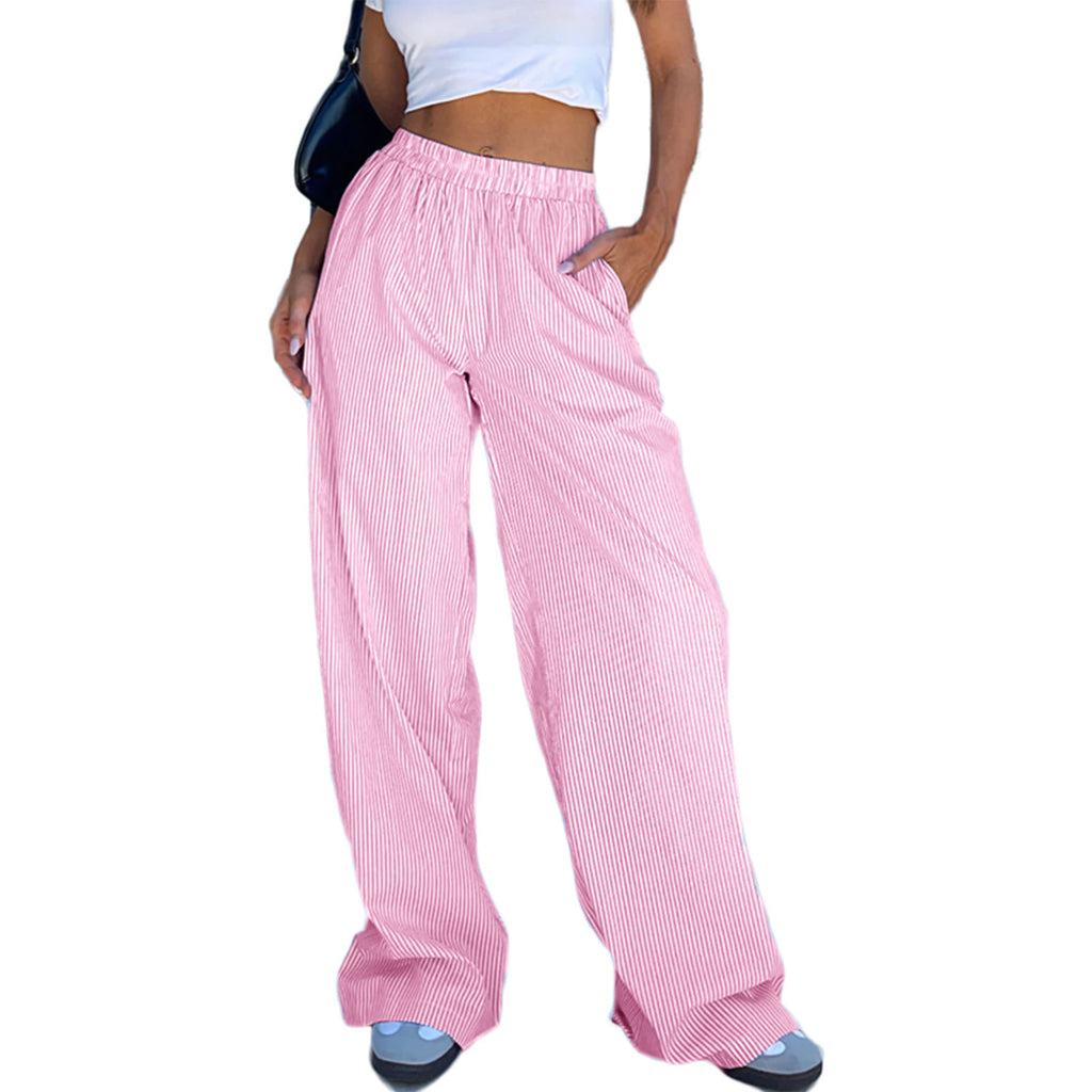 Striped Texture Elastic Waist Wide Leg Pants - view 3