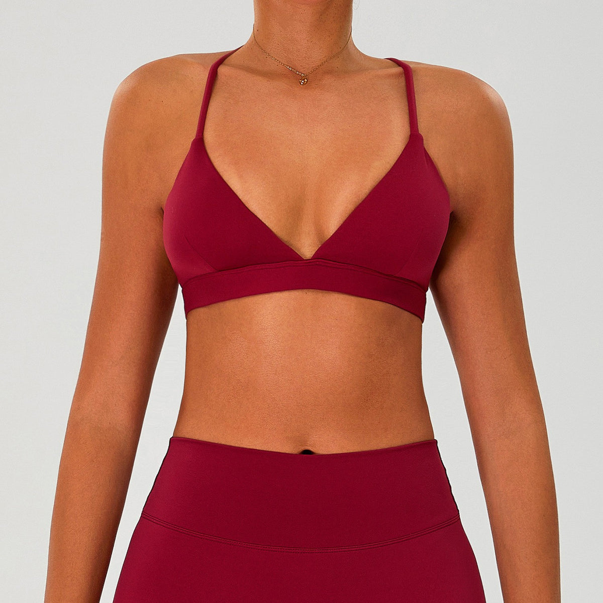 Buttery Soft Cross Back Padded Yoga Sports Bra - Crimson