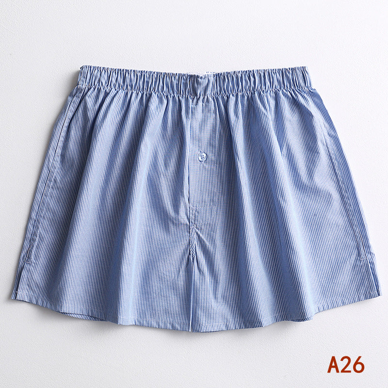 Hidden Button Fly Plaid Boxer Shorts - A26Blue
