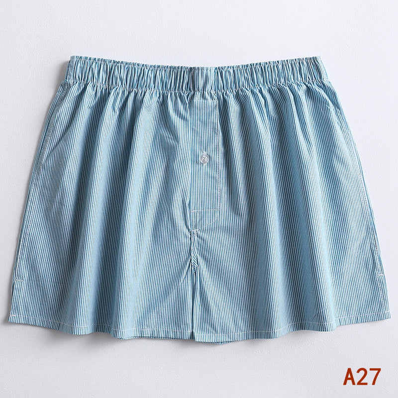 Hidden Button Fly Plaid Boxer Shorts - A27Aqua