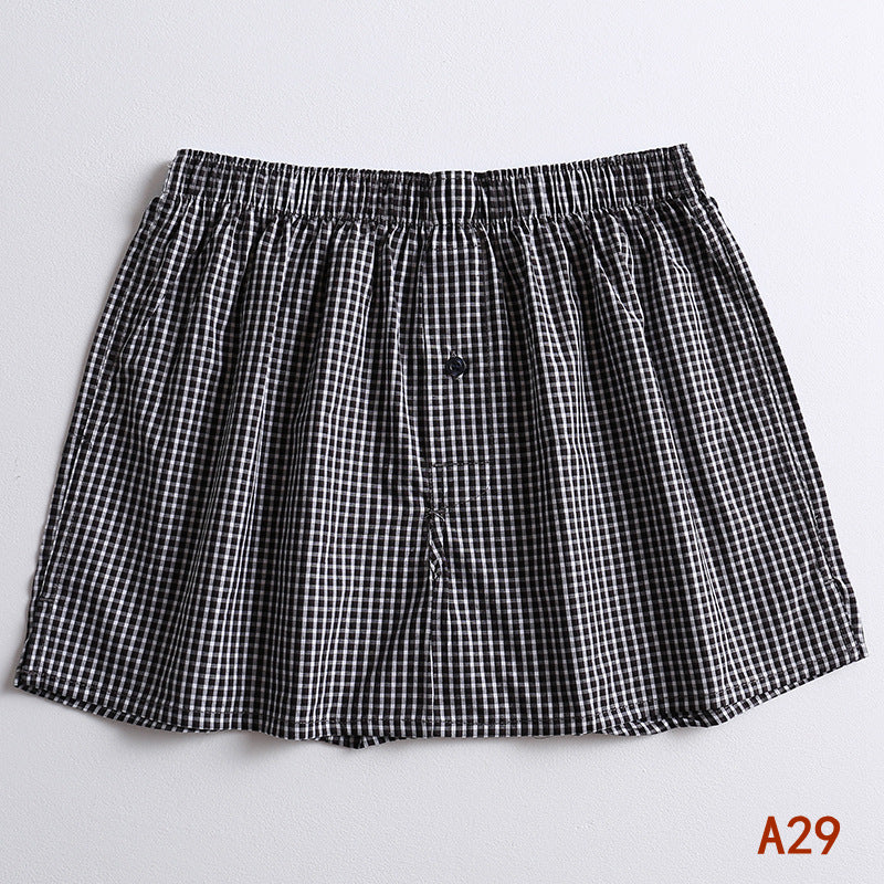 Hidden Button Fly Plaid Boxer Shorts - A29Black