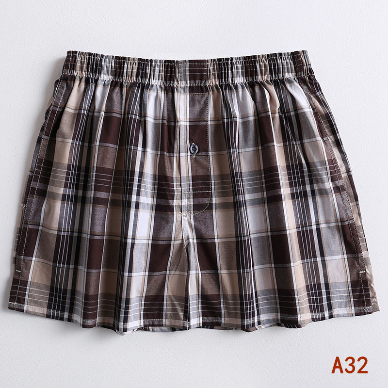 Hidden Button Fly Plaid Boxer Shorts - A32Brown