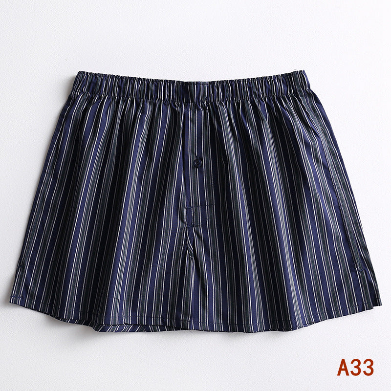 Hidden Button Fly Plaid Boxer Shorts - A33Navy