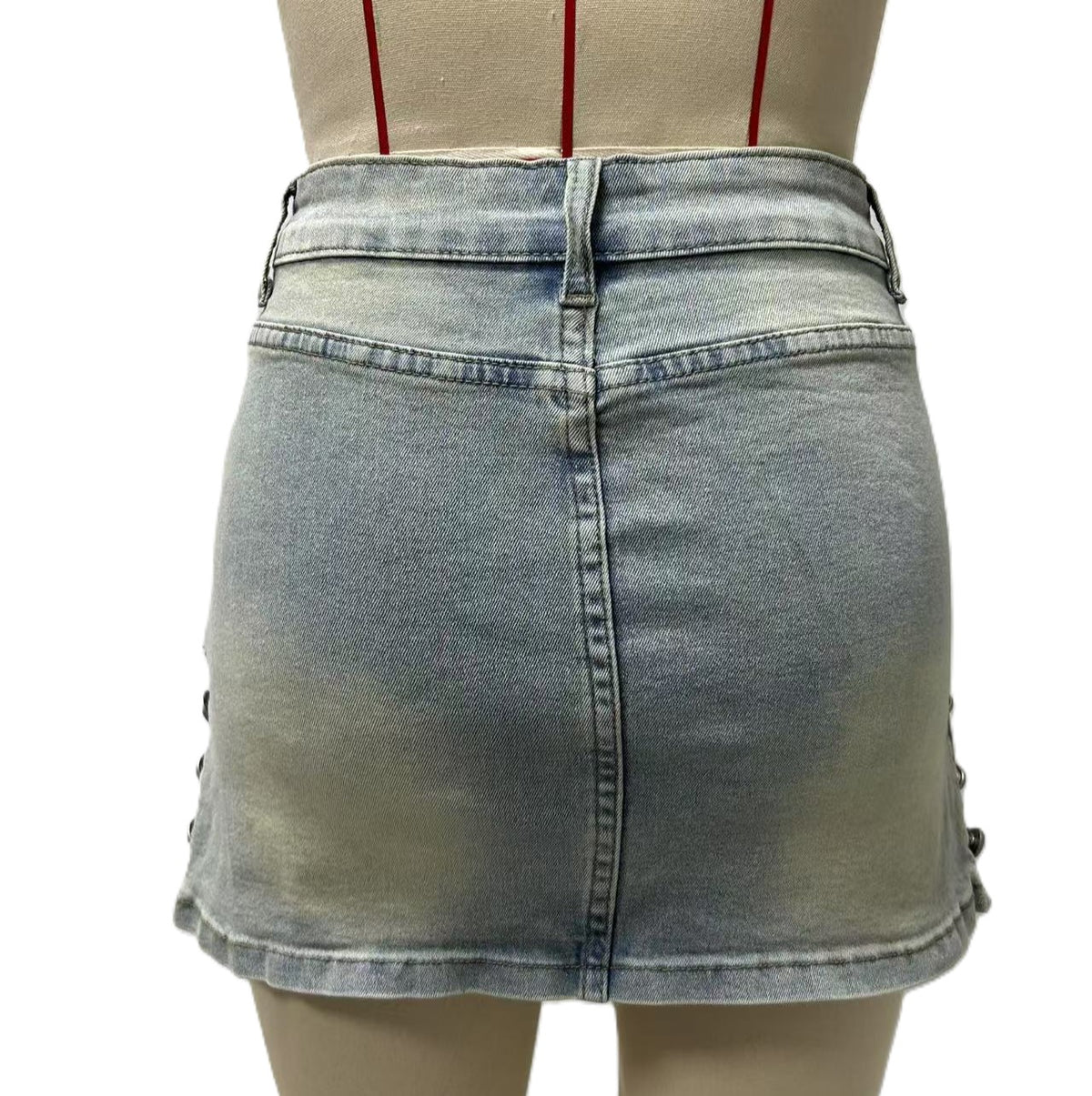 High Waist Stretch Denim Mini Skirt - Lightblue - 2
