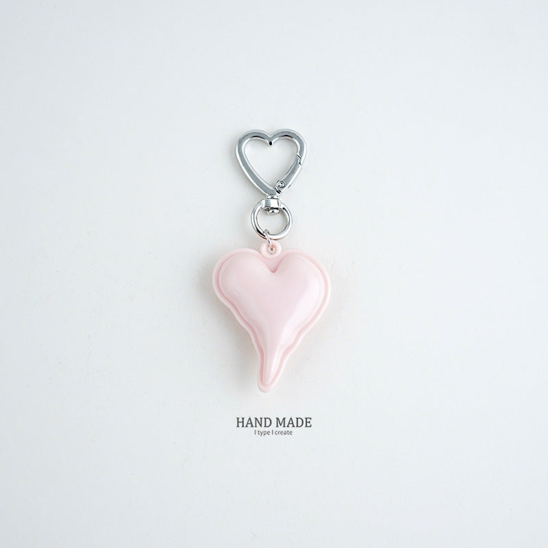 Glossy Puffy Heart Keychain Bag Charm - Pink