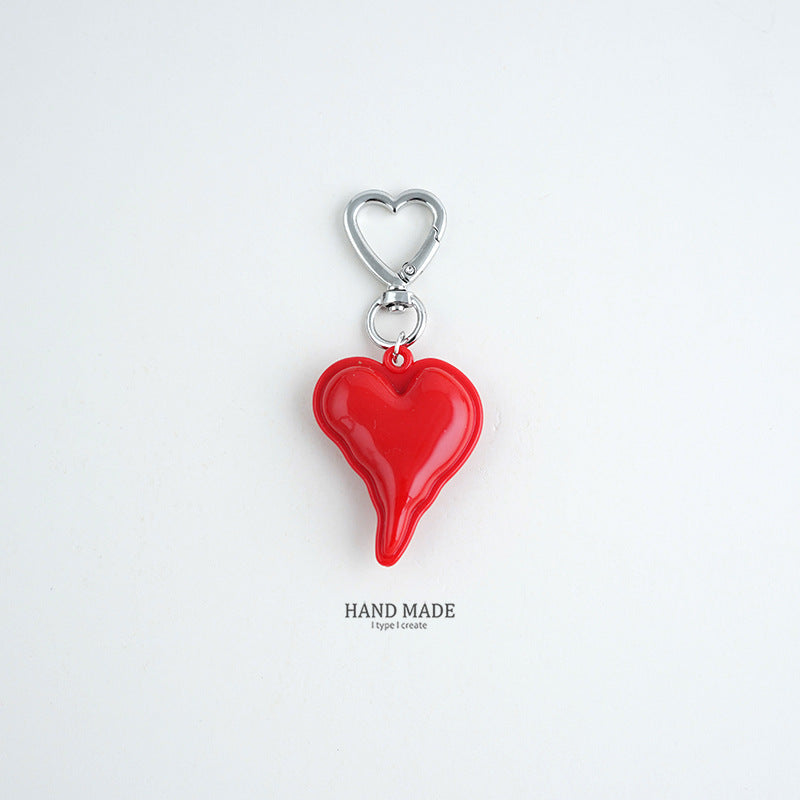 Glossy Puffy Heart Keychain Bag Charm - Red